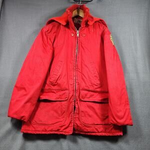 Vintage 60s Mens Hunting Coat Ted Williams Sears Red Sz 44 Quilted Lining Patch